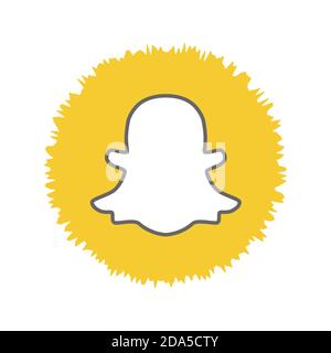 Snapchat App ist ein beliebtes Social-Networking-Anwendung zum Teilen von Fotos. Snapchat-Logo . Charkiw, Ukraine - Oktober 2020 Stockfoto