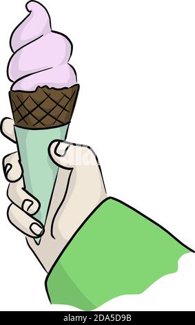 Rechte Hand hält Erdbeere Eis-Konus Vektor Illustration Skizze Doodle Handgezeichnet isoliert auf weißem Hintergrund Stock Vektor