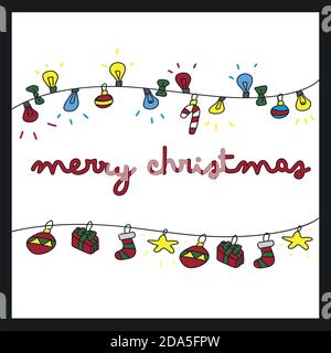 Postkarte oder Weihnachtsgruß mit einem Zuckerrohr und ein Rahmen von dekorativen Kugeln mit Weihnachten Stock Vektor