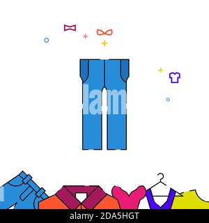 Blaue Hosen, Jeans gefüllt Linie Symbol, Kleidungsstücke einfache Illustration Stock Vektor