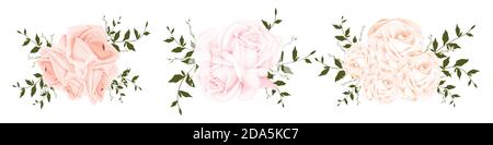 Schöne Rose Bouquet Aquarell Set Design-Element isoliert auf weißem Hintergrund. Stock Vektor