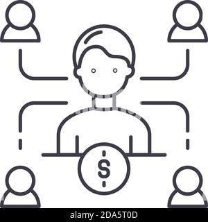 Affiliate-Marketing-Symbol, lineare isolierte Illustration, dünne Linie Vektor, Web-Design-Zeichen, skizzieren Konzept Symbol mit editierbaren Strich auf weiß Stock Vektor