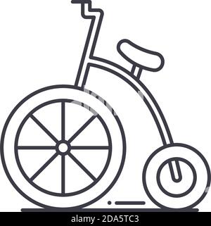 Akrobatik Fahrrad Symbol, lineare isolierte Illustration, dünne Linie Vektor, Web-Design-Zeichen, skizzieren Konzept Symbol mit editierbaren Strich auf weißem Hintergrund. Stock Vektor