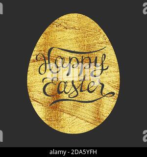 Illustration von goldenen Eiern auf dem isolierten schwarzen Hintergrund. Goldenes Osterei. Osterkarte. Vektorgrafik Stock Vektor