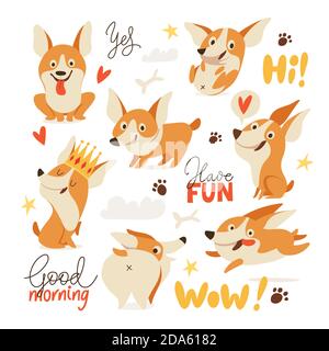 Welsh Corgi verschiedene Charaktere tun verschiedene Aktivitäten Stock Vektor