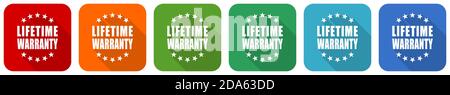 Lifetime Warranty Icon Set, flache Vektorgrafiken in 6 Farben, Optionen für Webdesign und mobile Anwendungen Stock Vektor
