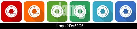 Foto Shutter, Kamera, Fotografie Icon Set, flache Design Vektor Illustration in 6 Farben Optionen für webdesign und mobile Anwendungen Stock Vektor