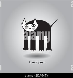 Flache Vektor Illustration Grafik schwarz lustige Katze mit vier Beinen. Stock Vektor