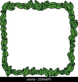 Illustration Vektor Doodle Hand gezeichnet grünen Blätter quadratischen Rahmen, Ökologie Konzept, kreatives Design. Stock Vektor