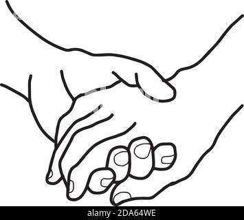 Illustration Vektor Doodles Hand gezeichnet weiblich und eine männliche Person Hände halten Stock Vektor