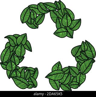 Illustration Vektor Doodle Hand gezeichnet grüne Blätter recyceln Logo, Ökologie Konzept, kreatives Design Stock Vektor