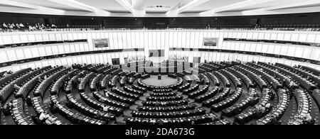 STRASSBURG, FRANKREICH - 18 Jul 2019: Plenarsaal des Europäischen Parlaments in Straßburg Stockfoto