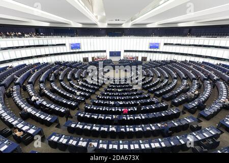 STRASSBURG, FRANKREICH - 18 Jul 2019: Plenarsaal des Europäischen Parlaments in Straßburg Stockfoto