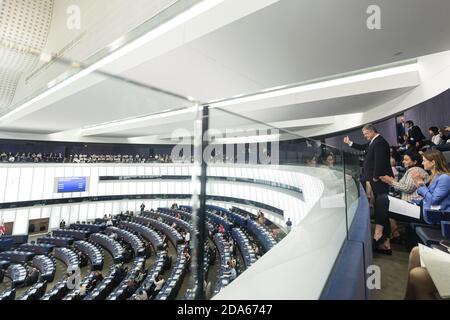 STRASSBURG, FRANKREICH - 18 Jul 2019:der ehemalige Präsident der Ukraine Petro Poroschenko während der Plenarsitzung des Europäischen Parlaments in Straßburg Stockfoto