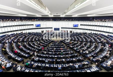 STRASSBURG, FRANKREICH - 18 Jul 2019: Plenarsaal des Europäischen Parlaments in Straßburg Stockfoto