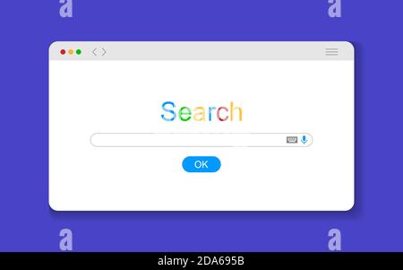 Fenster „Internetsuche“. Browser Suchmaschine Computer Bildschirm Form Zeile Webseite Engine leere Registerkarte Website, flache Vektor-Illustration. Stock Vektor