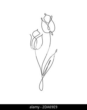 Eine kontinuierliche Linie Zeichnung schöne abstrakte Tulpe Blume. Minimal frische Schönheit natürliches Konzept. Home Wanddekor, Poster, Tasche, Stoffdruck Stock Vektor