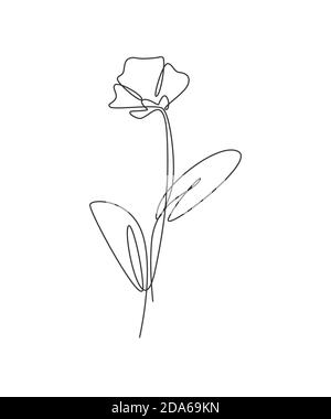 Eine kontinuierliche Linie Zeichnung schöne abstrakte Mohnblume. Minimal frische Schönheit natürliches Konzept. Home Wanddekor, Poster, Tasche, Stoffdruck Stock Vektor
