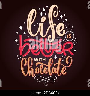 Schokolade Hand Schriftzug Zitat. Bunte Weihnachten Winter Wort Komposition. Vektor-Design-Elemente für T-Shirt, Tasche, Poster, Karte, Aufkleber und Menü Stock Vektor