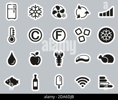 Kühlschrank Oder Kühler Icons Schwarz & Weiß Sticker Set Groß Stock Vektor