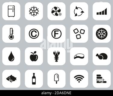Kühlschrank Oder Kühler Icons Black & White Flat Design Set Groß Stock Vektor