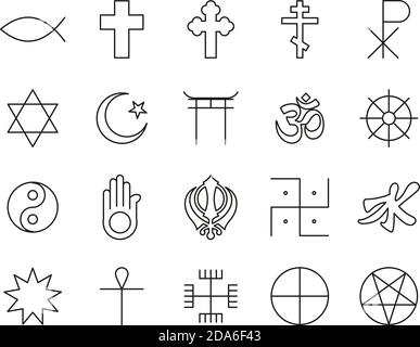 Religion Symbole Symbole Black & White Thin Line Set Big Stock Vektor