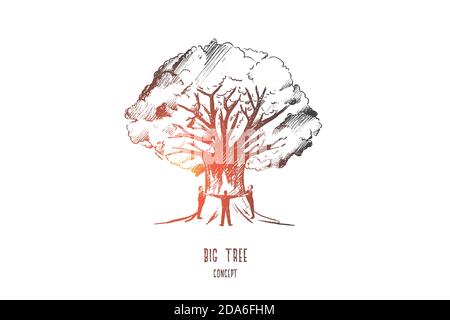 Big Tree Konzept. Von Hand gezeichneter isolierter Vektor. Stock Vektor