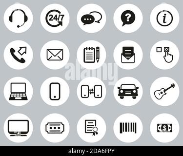 Ersatz Oder Austausch Von Symbolen Schwarz-Weiß Flat Design Circle Groß Einstellen Stock Vektor