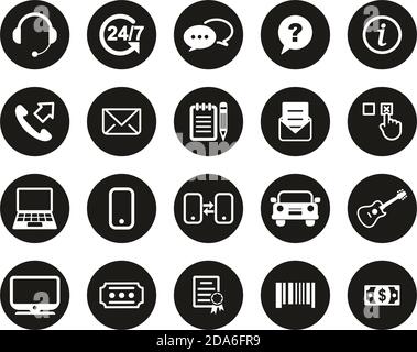 Ersatz Oder Austausch Von Symbolen Weiß Auf Schwarzem Flachen Design Kreis Groß Einstellen Stock Vektor