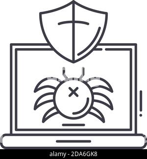 Antivirus-Programm-Symbol, lineare isolierte Illustration, dünne Linie Vektor, Web-Design-Zeichen, Kontur Konzept Symbol mit editierbaren Strich auf weiß Stock Vektor