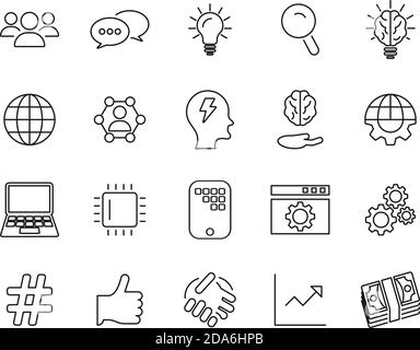 Symbole Des Forschungs- Und Entwicklungsprozesses Schwarz-Weiß-Dünne Linie Groß Einstellen Stock Vektor