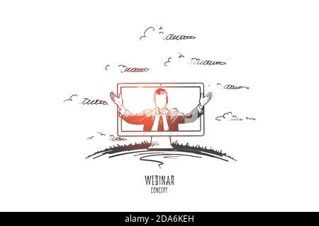 Webinar-Konzept. Von Hand gezeichneter isolierter Vektor. Stock Vektor