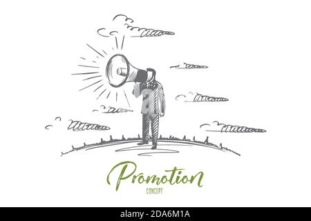 Werbekonzept. Von Hand gezeichneter isolierter Vektor. Stock Vektor