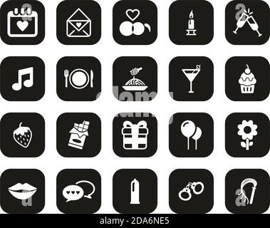 Romantische Oder Umwerfende Icons Weiß Auf Schwarz Flat Design Set Groß Stock Vektor