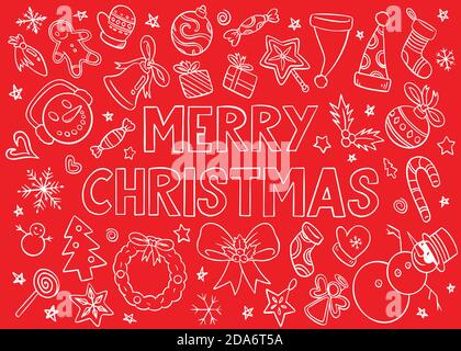 Weihnachtsschmuck Doodle Kollektion. Rote und weiße Doodle Stil Vektor-Illustration. Stock Vektor