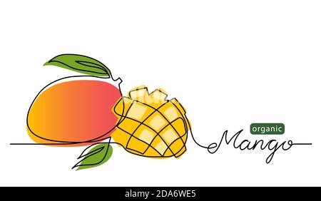 Mango-Vektor-Illustration. Eine Linie Zeichnung Kunst Farbe Illustration mit Schriftzug Bio Mango Stock Vektor