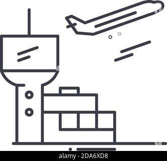 Flughafen-Symbol, lineare isolierte Illustration, dünne Linie Vektor, Web-Design-Zeichen, Kontur Konzept-Symbol mit editierbarer Kontur auf weißem Hintergrund. Stock Vektor