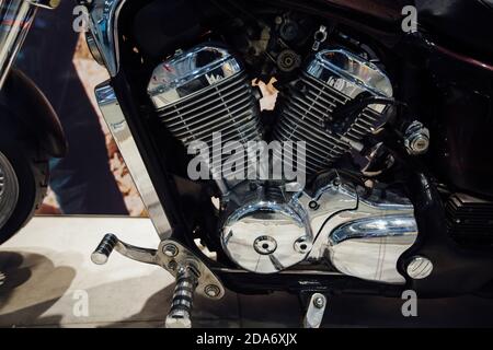 Der Motor des Motorrads, Nahaufnahme der Zylinder Stockfoto