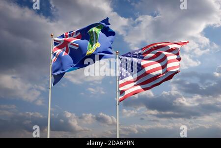 Schöne Nationalstaaten Flaggen der USA und Britische Jungferninseln zusammen am Himmel Hintergrund. 3D-Artwork-Konzept. Stockfoto