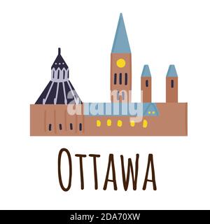 Rathaus in Ottawa. Handgezeichnete Vektorgrafik isoliert auf weißem Hintergrund. Stock Vektor