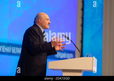 GOMEL, BELARUS - 26. Oktober 2018: Präsident von Belarus Alexander Lukaschenko spricht während des ersten Forums der Regionen der Ukraine und Weißrussland, in Gomel Stockfoto