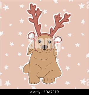 Vektor eines schönen großen Rasse Hund, golden, mit einigen Weihnachten Rentier Geweih. Mit einem schönen Hintergrund. Stock Vektor