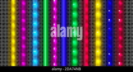 LED-Streifen-Set. Bunt leuchtend beleuchtete Tape-Dekoration. Realistische Neonlichter Stock Vektor