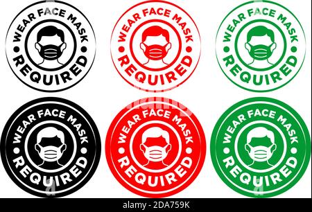 Gesichtsmaske erforderliches Schild. Rundes Warnschild für Restaurant, Café und Einzelhandel auf transparentem Hintergrund. Abbildung, Vektor Stock Vektor