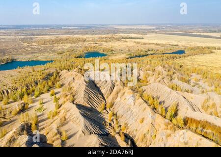 Luftaufnahme des natürlichen Territoriums der Romantsevskie-Berge, Russland, Tula-Region Stockfoto