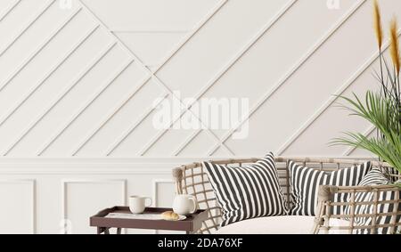 Weiße Wand mit Stuhl im Wohnzimmer. 3d-Rendering Stockfoto