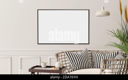 Weiße Wand mit Stuhl im Wohnzimmer. 3d-Rendering Stockfoto