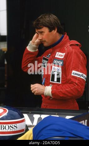 Nigel Mansel Williams-Honda Fahrer beim Großen Preis von Portugal 1985 Estoril. Stockfoto