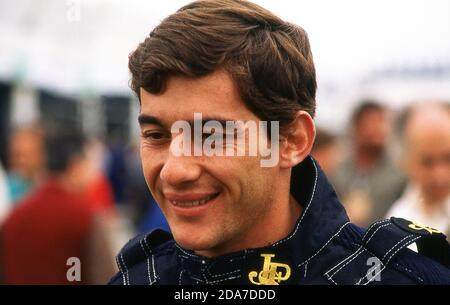 Ayrton Senna beim Großen Preis von Portugal 1985 Estoril. Stockfoto