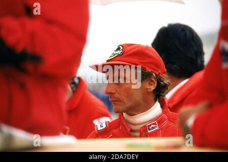 Niki Lauda beim Großen Preis von Portugal 1985 Estoril. Stockfoto